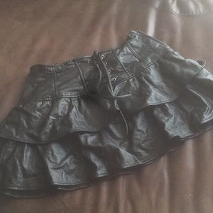 Women black leather skirt